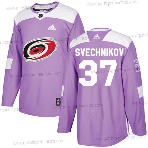 Adidas Herren Carolina Hurricanes #37 Andrei Svechnikov Authentisch Bekämpft Krebs Strickerei NHL Trikots – Lila