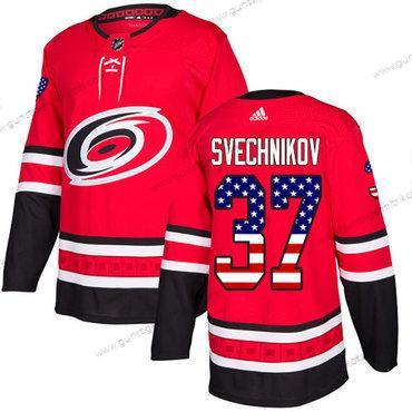 Adidas Herren Carolina Hurricanes #37 Andrei Svechnikov Heimtrikots Authentisch USA Flag Strickerei NHL Trikots – Rot