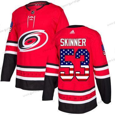 Adidas Herren Carolina Hurricanes #53 Jeff Skinner Heimtrikots Authentisch USA Flag Strickerei NHL Trikots – Rot