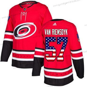 Adidas Herren Carolina Hurricanes #57 Trevor Van Riemsdyk Heimtrikots Authentisch USA Flag Strickerei NHL Trikots – Rot