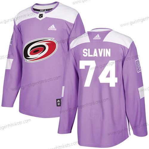 Adidas Herren Carolina Hurricanes #74 Jaccob Slavin Authentisch Bekämpft Krebs Strickerei NHL Trikots – Lila