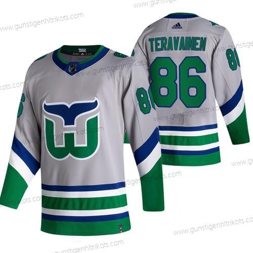 Adidas Herren Carolina Hurricanes #86 Teuvo Teravainen 2020-21 Rückseite Retro ersatzweise NHL Trikots – Grau