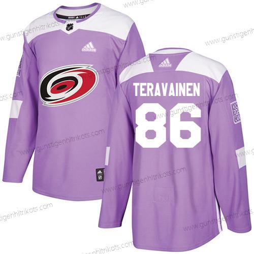 Adidas Herren Carolina Hurricanes #86 Teuvo Teravainen Authentisch Bekämpft Krebs Strickerei NHL Trikots – Lila