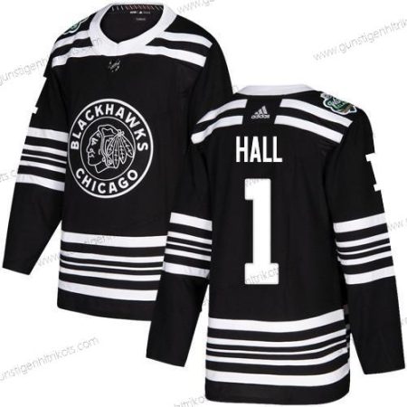 Adidas Herren Chicago Blackhawks #1 Glenn Hall Authentisch 2019 Winter Klassisch Strickerei NHL Trikots – Schwarz