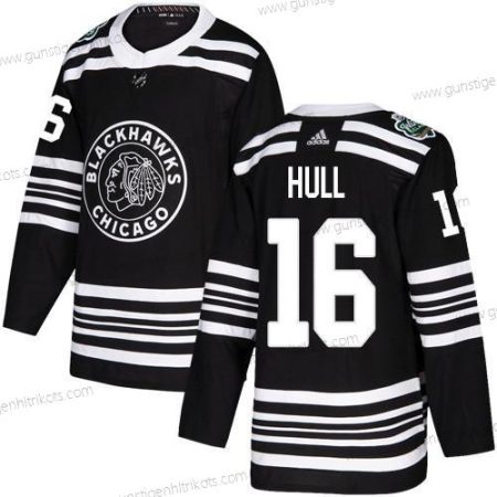 Adidas Herren Chicago Blackhawks #16 Bobby Hull Authentisch 2019 Winter Klassisch Strickerei NHL Trikots – Schwarz