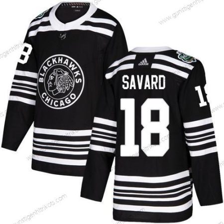 Adidas Herren Chicago Blackhawks #18 Denis Savard Authentisch 2019 Winter Klassisch Strickerei NHL Trikots – Schwarz