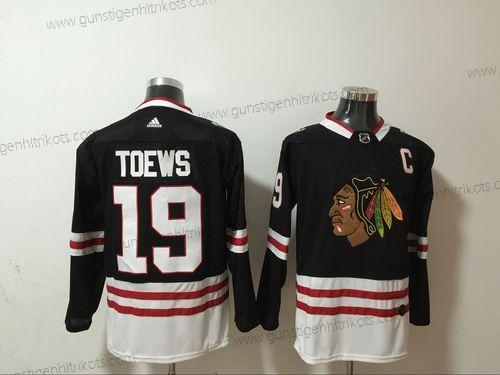 Adidas Herren Chicago Blackhawks #19 Jonathan Toews New Strickerei NHL Trikots – Schwarz