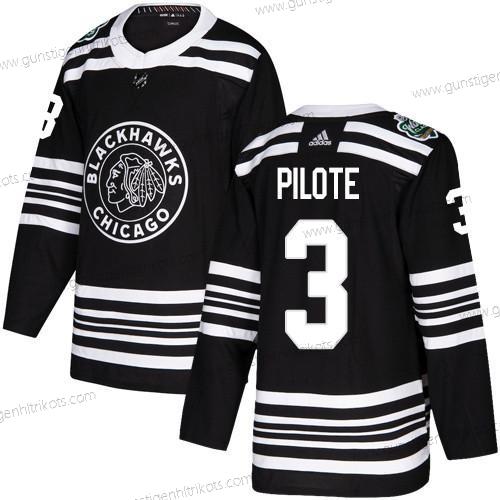 Adidas Herren Chicago Blackhawks #3 Pierre Pilote Authentisch 2019 Winter Klassisch Strickerei NHL Trikots – Schwarz