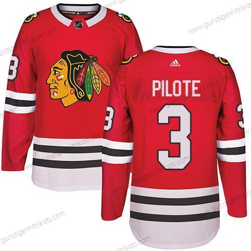 Adidas Herren Chicago Blackhawks #3 Pierre Pilote Heimtrikots Authentisch Strickerei NHL Trikots – Rot