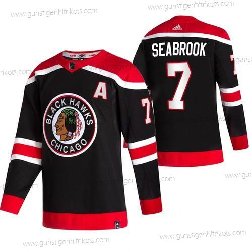 Adidas Herren Chicago Blackhawks #7 Brent Seabrook 2020-21 Rückseite Retro ersatzweise NHL Trikots – Schwarz