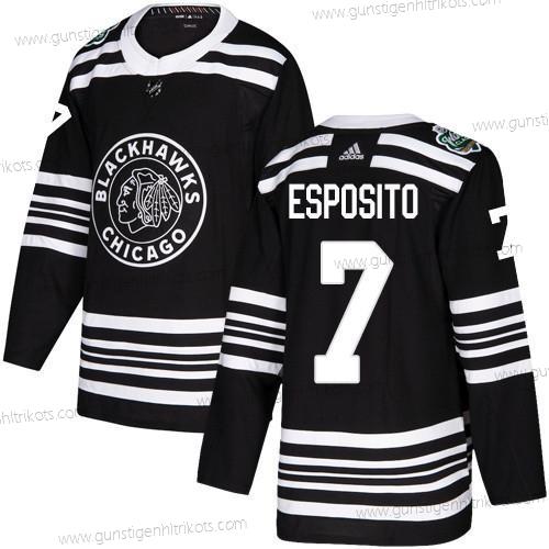 Adidas Herren Chicago Blackhawks #7 Tony Esposito Authentisch 2019 Winter Klassisch Strickerei NHL Trikots – Schwarz