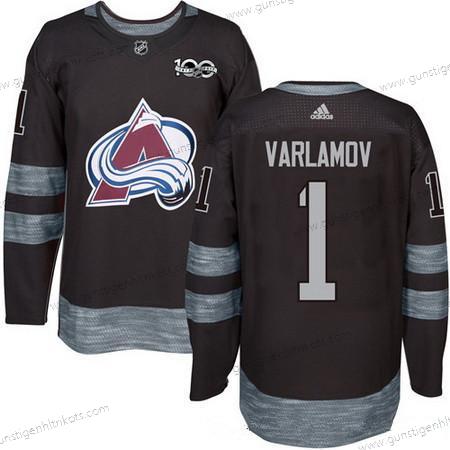 Adidas Herren Colorado Avalanche #1 Semyon Varlamov 100th Jahrestag Strickerei NHL 2017 Hockey Trikots – Schwarz