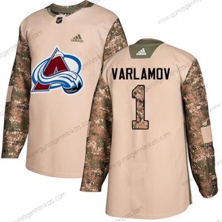 Adidas Herren Colorado Avalanche #1 Semyon Varlamov Authentisch 2017 Veterans Day Strickerei NHL Trikots – Tarnfarbe