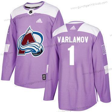 Adidas Herren Colorado Avalanche #1 Semyon Varlamov Authentisch Bekämpft Krebs Strickerei NHL Trikots – Lila