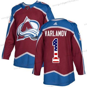 Adidas Herren Colorado Avalanche #1 Semyon Varlamov Heimtrikots Authentisch USA Flag Strickerei NHL Trikots – Rot