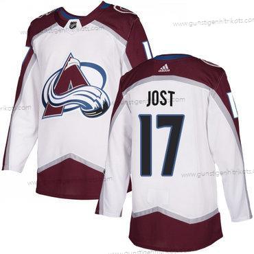 Adidas Herren Colorado Avalanche #17 Tyson Jost Auswärtstrikots Authentisch Strickerei NHL Trikots – Weiß