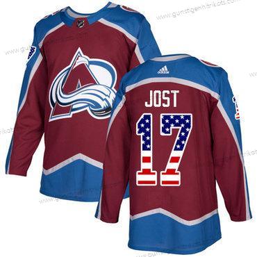 Adidas Herren Colorado Avalanche #17 Tyson Jost Heimtrikots Authentisch USA Flag Strickerei NHL Trikots – Rot