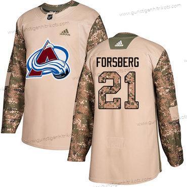 Adidas Herren Colorado Avalanche #21 Peter Forsberg Authentisch 2017 Veterans Day Strickerei NHL Trikots – Tarnfarbe