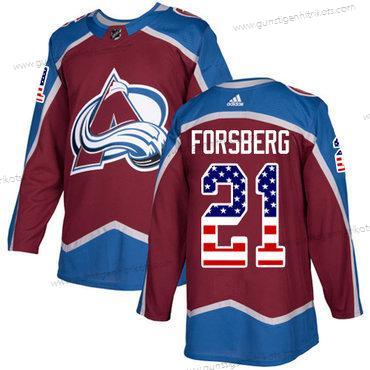 Adidas Herren Colorado Avalanche #21 Peter Forsberg Heimtrikots Authentisch USA Flag Strickerei NHL Trikots – Rot