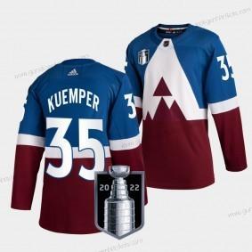 Adidas Herren Colorado Avalanche ##35 Darcy Kuemper 2022 Stanley Cup Final Patch Strickerei NHL Trikots – Blau