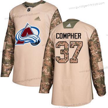 Adidas Herren Colorado Avalanche #37 J.T. Compher Authentisch 2017 Veterans Day Strickerei NHL Trikots – Tarnfarbe