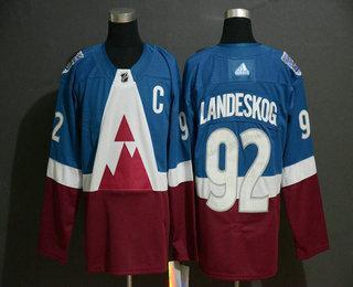 Adidas Herren Colorado Avalanche #92 Gabriel Landeskog 2020 Stadium Series Strickerei NHL Trikots – Blau