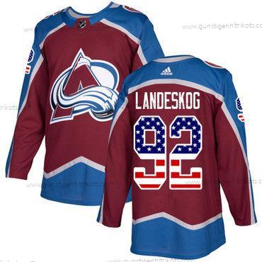 Adidas Herren Colorado Avalanche #92 Gabriel Landeskog Heimtrikots Authentisch USA Flag Strickerei NHL Trikots – Rot