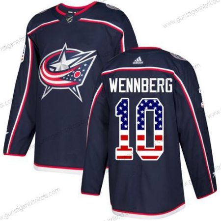 Adidas Herren Columbus Blue Jackets #10 Alexander Wennberg Heimtrikots Authentisch USA Flag Strickerei NHL Trikots – Marineblau Blau