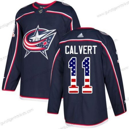 Adidas Herren Columbus Blue Jackets #11 Matt Calvert Heimtrikots Authentisch USA Flag Strickerei NHL Trikots – Marineblau Blau