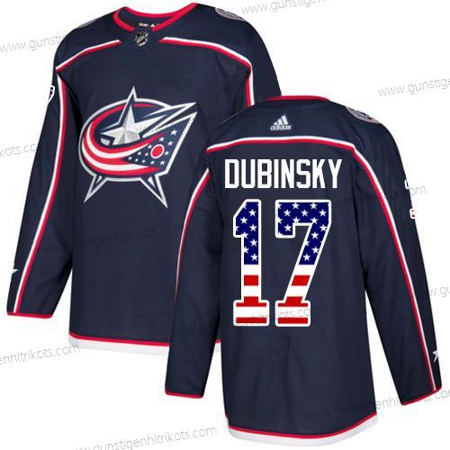 Adidas Herren Columbus Blue Jackets #17 Brandon Dubinsky Heimtrikots Authentisch USA Flag Strickerei NHL Trikots – Marineblau Blau