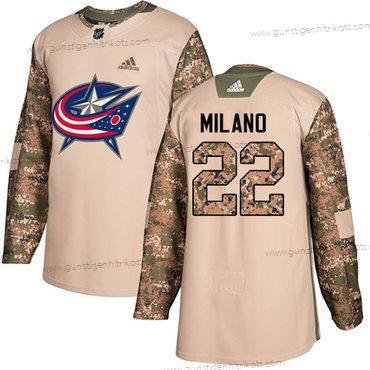 Adidas Herren Columbus Blue Jackets #22 Sonny Milano Authentisch 2017 Veterans Day Strickerei NHL Trikots – Tarnfarbe