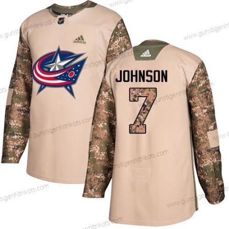 Adidas Herren Columbus Blue Jackets #7 Jack Johnson Authentisch 2017 Veterans Day Strickerei NHL Trikots – Tarnfarbe