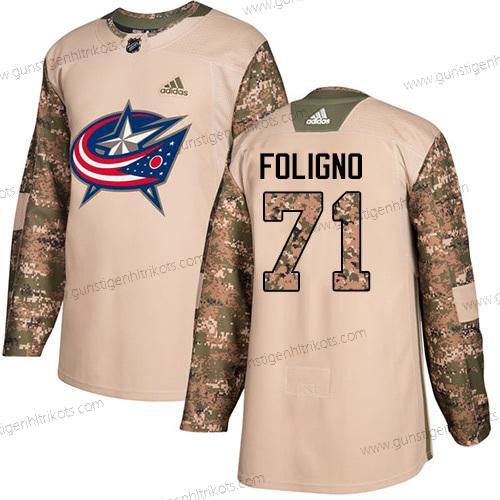 Adidas Herren Columbus Blue Jackets #71 Nick Foligno Authentisch 2017 Veterans Day Strickerei NHL Trikots – Tarnfarbe