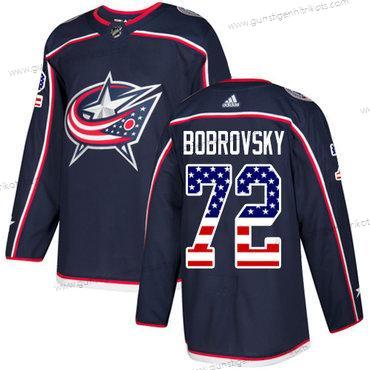 Adidas Herren Columbus Blue Jackets #72 Sergei Bobrovsky Heimtrikots Authentisch USA Flag Strickerei NHL Trikots – Marineblau Blau