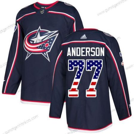 Adidas Herren Columbus Blue Jackets #77 Josh Anderson Heimtrikots Authentisch USA Flag Strickerei NHL Trikots – Marineblau Blau