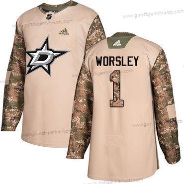 Adidas Herren Dallas Stars #1 Gump Worsley Authentisch 2017 Veterans Day Strickerei NHL Trikots – Tarnfarbe