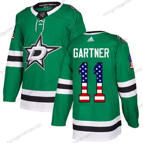 Adidas Herren Dallas Stars #11 Mike Gartner Heimtrikots Authentisch USA Flag Strickerei NHL Trikots – Grün