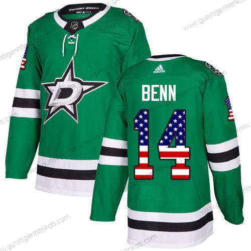 Adidas Herren Dallas Stars #14 Jamie Benn Heimtrikots Authentisch USA Flag Strickerei NHL Trikots – Grün