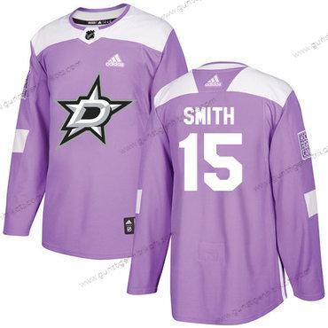 Adidas Herren Dallas Stars #15 Bobby Smith Authentisch Bekämpft Krebs Strickerei NHL Trikots – Lila