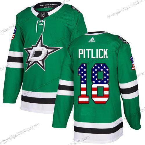 Adidas Herren Dallas Stars #18 Tyler Pitlick Heimtrikots Authentisch USA Flag Strickerei NHL Trikots – Grün