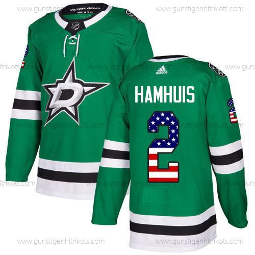 Adidas Herren Dallas Stars #2 Dan Hamhuis Heimtrikots Authentisch USA Flag Strickerei NHL Trikots – Grün