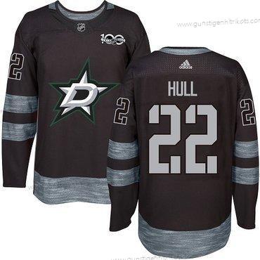 Adidas Herren Dallas Stars #22 Brett Hull 1917-2017 100th Jahrestag Strickerei NHL Trikots – Schwarz