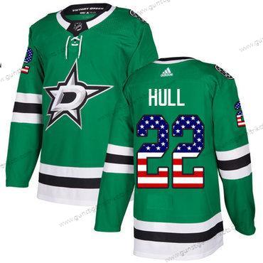 Adidas Herren Dallas Stars #22 Brett Hull Heimtrikots Authentisch USA Flag Strickerei NHL Trikots – Grün