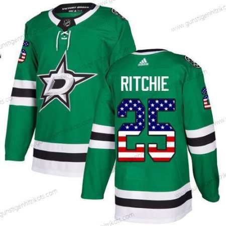 Adidas Herren Dallas Stars #25 Brett Ritchie Heimtrikots Authentisch USA Flag Strickerei NHL Trikots – Grün