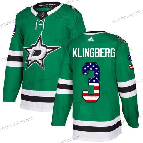 Adidas Herren Dallas Stars #3 John Klingberg Heimtrikots Authentisch USA Flag Strickerei NHL Trikots – Grün