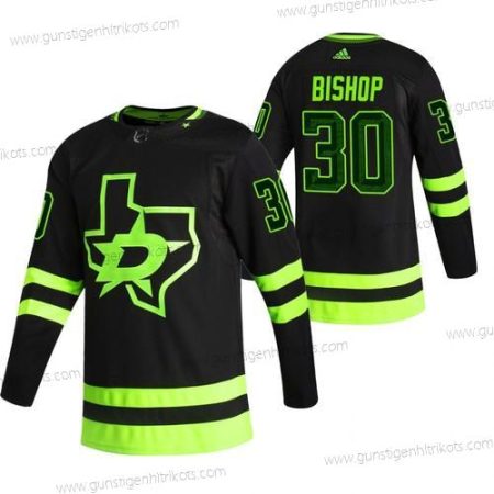 Adidas Herren Dallas Stars #30 Ben Bishop 2020-21 Rückseite Retro ersatzweise NHL Trikots – Schwarz