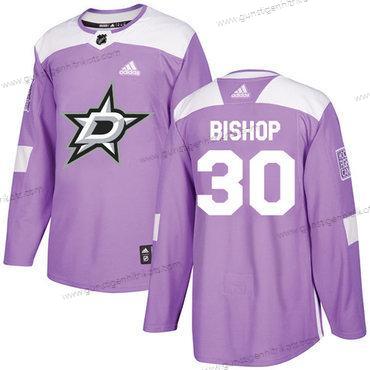 Adidas Herren Dallas Stars #30 Ben Bishop Authentisch Bekämpft Krebs Strickerei NHL Trikots – Lila