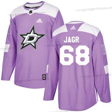 Adidas Herren Dallas Stars #68 Jaromir Jagr Authentisch Bekämpft Krebs Strickerei NHL Trikots – Lila