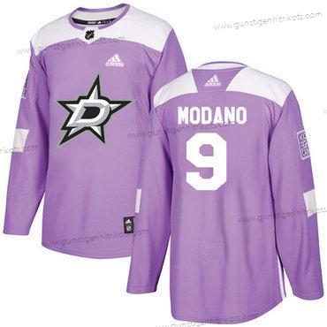 Adidas Herren Dallas Stars #9 Mike Modano Authentisch Bekämpft Krebs Strickerei NHL Trikots – Lila