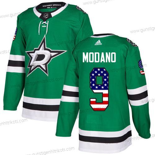 Adidas Herren Dallas Stars #9 Mike Modano Heimtrikots Authentisch USA Flag Strickerei NHL Trikots – Grün